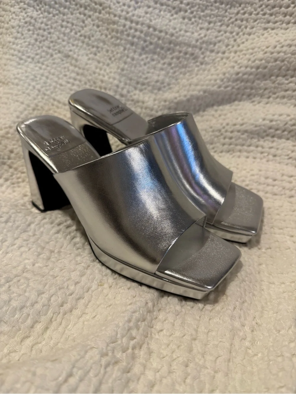 Jeffrey Campbell Silver Square-Toe Slide Heels